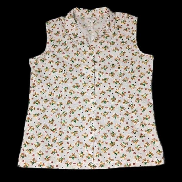 Bobbie Brooks Tops - Bobbie Brooks Sleeveless Button Up Blouse Womens Size XL White Floral And Swirls